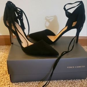 Vince Camuto Black Suede Heel, Neverworn, Size 9.5, Tie Strings